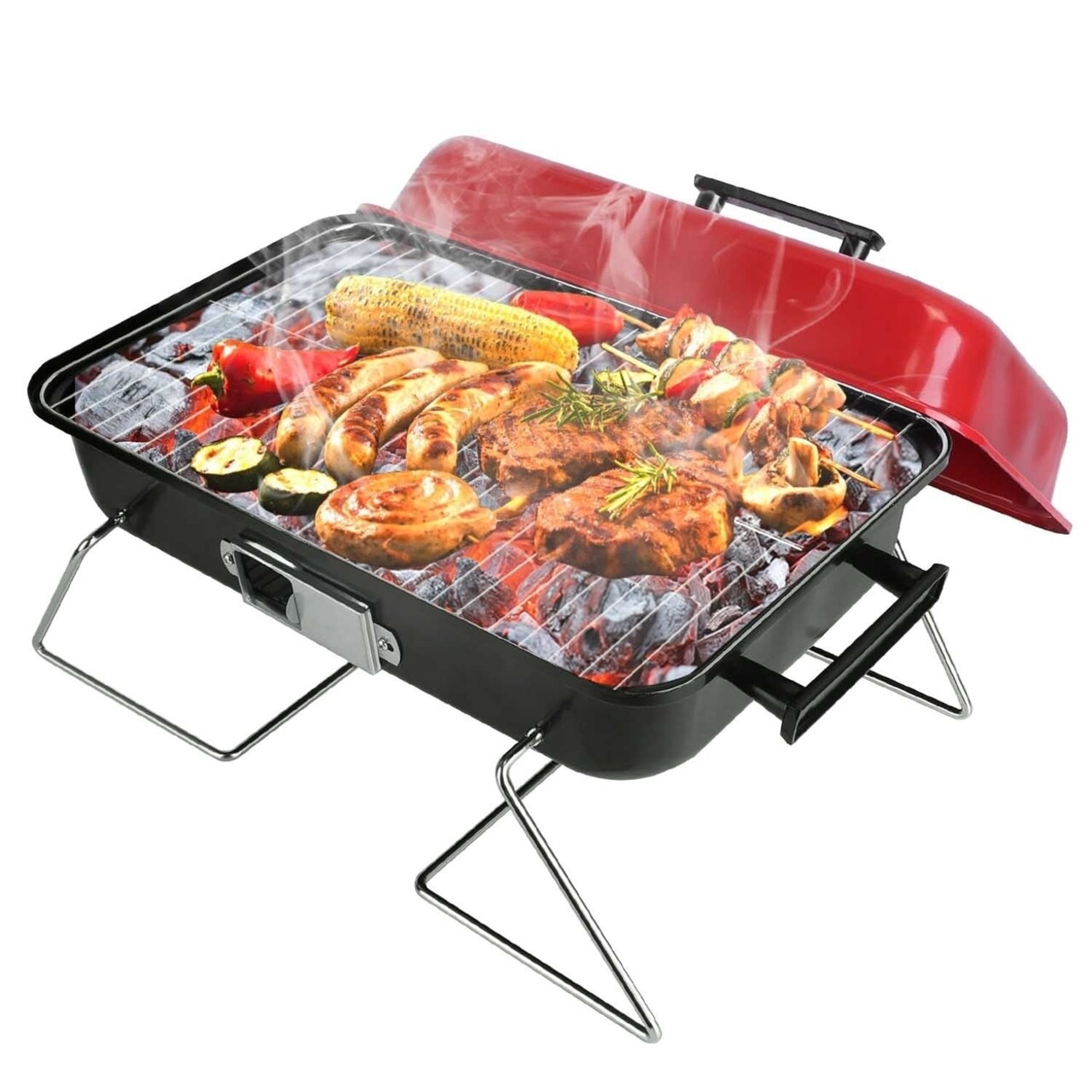SKUSHOPS Portable Charcoal Grill Outdoor Tabletop Grill Small Barbecue Smoker Folding BBQ Grill with Lid for Backyard Camping